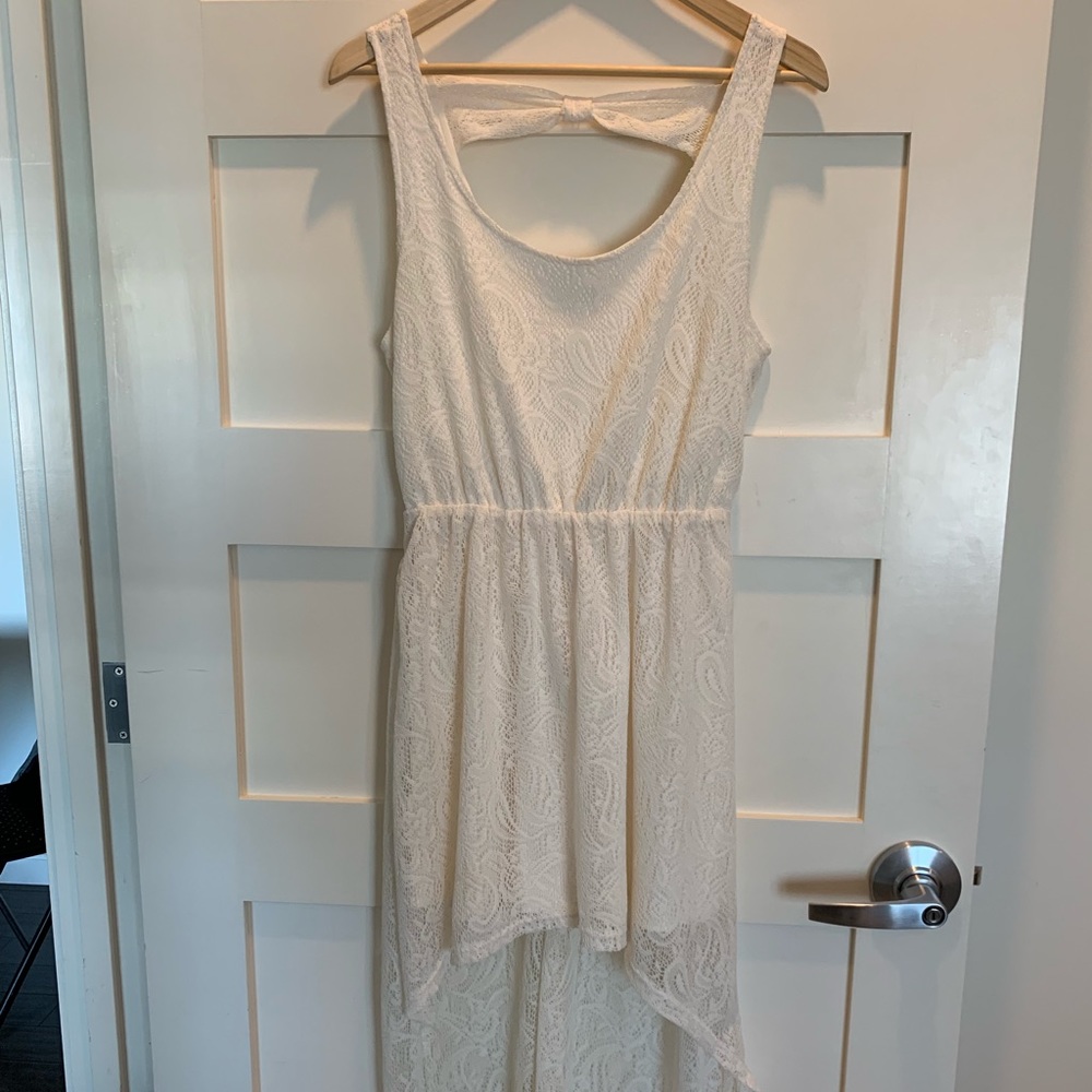 Cream, Lace Hi-low dress with bow back detail